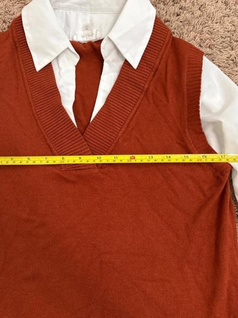 Burnt orange (brown-ish) and white button down sweater vest set #preppy - Picture 3 of 4